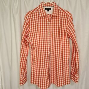 Banana Republic Men’s Medium Non-Iron Tailored Slim Fit Shirt – Orange Gingham